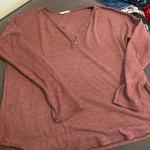 Red Button up Waffle long sleeve